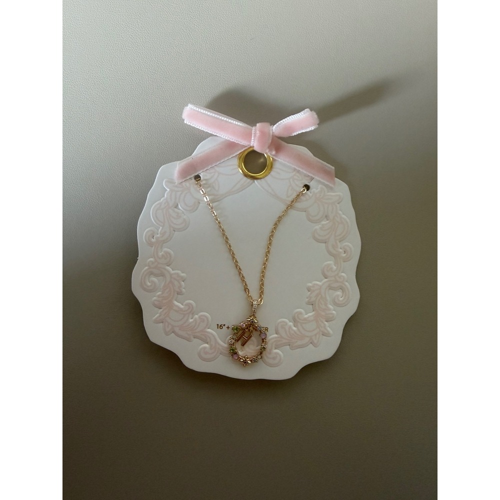 Altard State Initial H Necklace‎ Gold Tone Pastel Rhinestone Oval Wreath Pendant